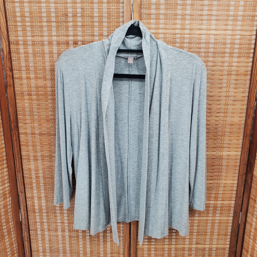 ◇ J Jill Heather Gray Drape Neck Open Front Cardigan Stretch Size M